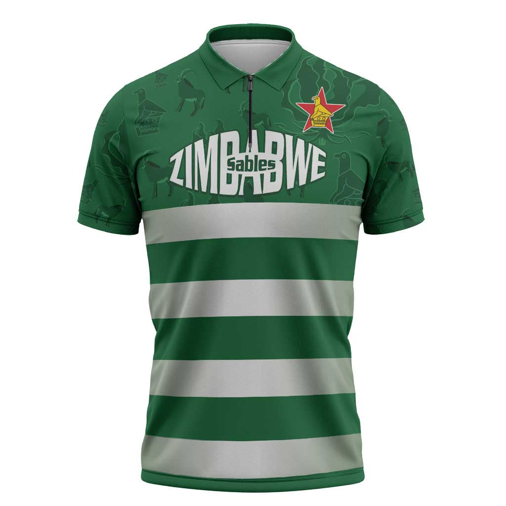 Rugby Zimbabwe Custom Zipper Polo Shirt Go Champions Sables - Wonder Print Shop