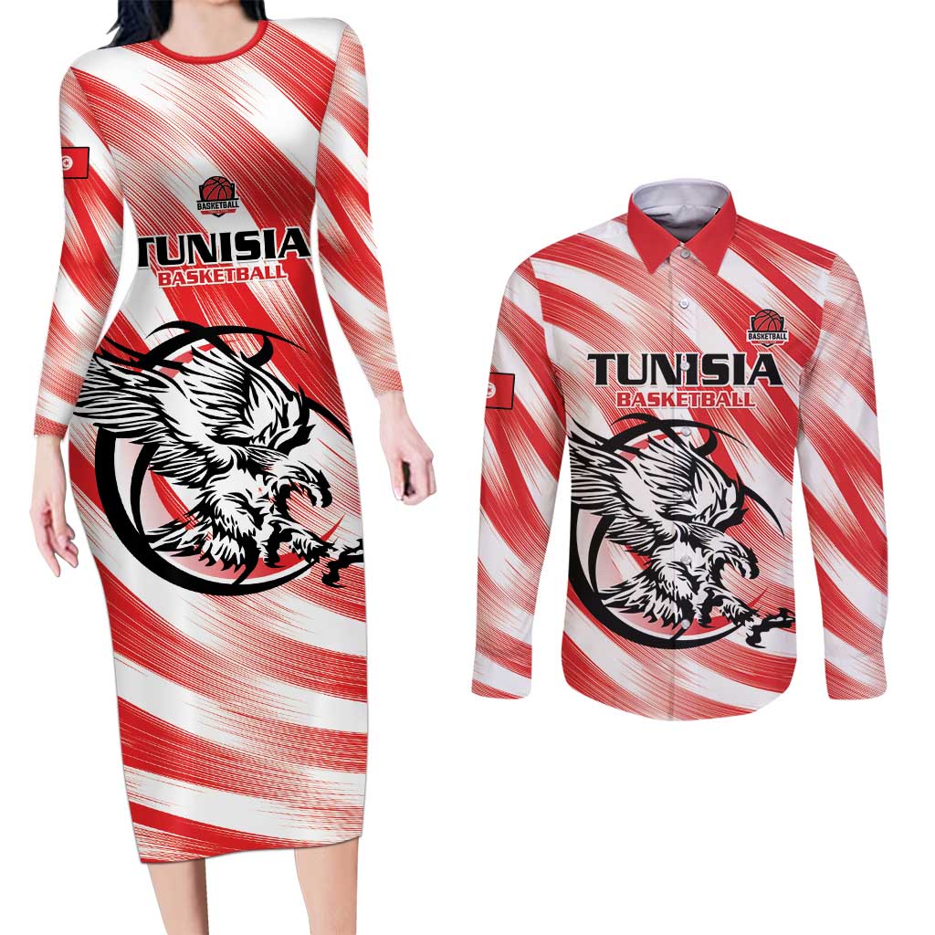 Custom Tunisia Basketball Couples Matching Long Sleeve Bodycon Dress and Long Sleeve Button Shirt Go Eagles of Carthage - Wonder Print Shop