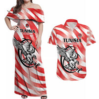 Custom Tunisia Basketball Couples Matching Off Shoulder Maxi Dress and Hawaiian Shirt Go Eagles of Carthage - Wonder Print Shop
