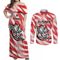 Custom Tunisia Basketball Couples Matching Off Shoulder Maxi Dress and Long Sleeve Button Shirt Go Eagles of Carthage - Wonder Print Shop