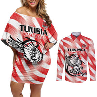 Custom Tunisia Basketball Couples Matching Off Shoulder Short Dress and Long Sleeve Button Shirt Go Eagles of Carthage - Wonder Print Shop