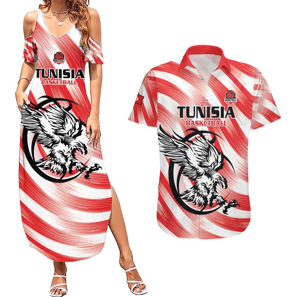 Custom Tunisia Basketball Couples Matching Summer Maxi Dress and Hawaiian Shirt Go Eagles of Carthage - Wonder Print Shop