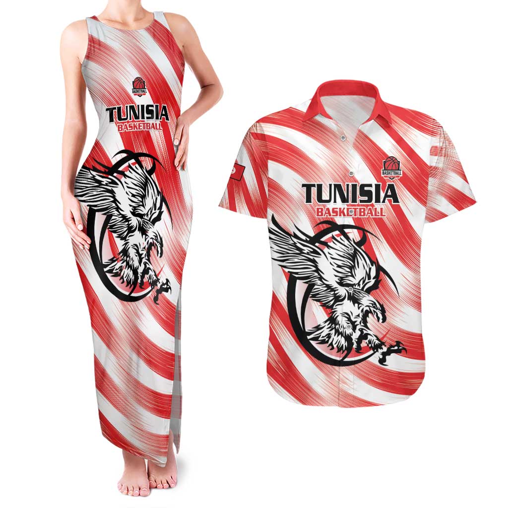 Custom Tunisia Basketball Couples Matching Tank Maxi Dress and Hawaiian Shirt Go Eagles of Carthage - Wonder Print Shop
