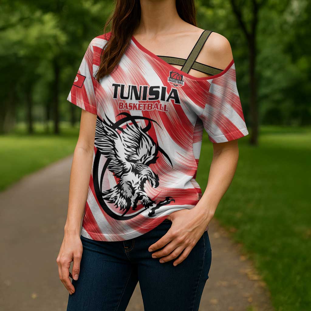 Custom Tunisia Basketball Cross Shoulder Shirt Go Eagles of Carthage - Wonder Print Shop
