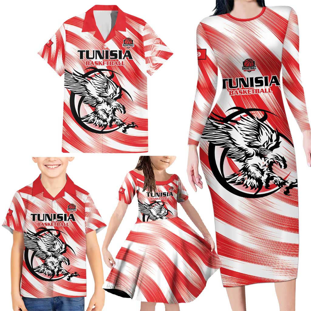 Custom Tunisia Basketball Family Matching Long Sleeve Bodycon Dress and Hawaiian Shirt Go Eagles of Carthage - Wonder Print Shop