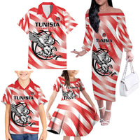 Custom Tunisia Basketball Family Matching Off The Shoulder Long Sleeve Dress and Hawaiian Shirt Go Eagles of Carthage - Wonder Print Shop