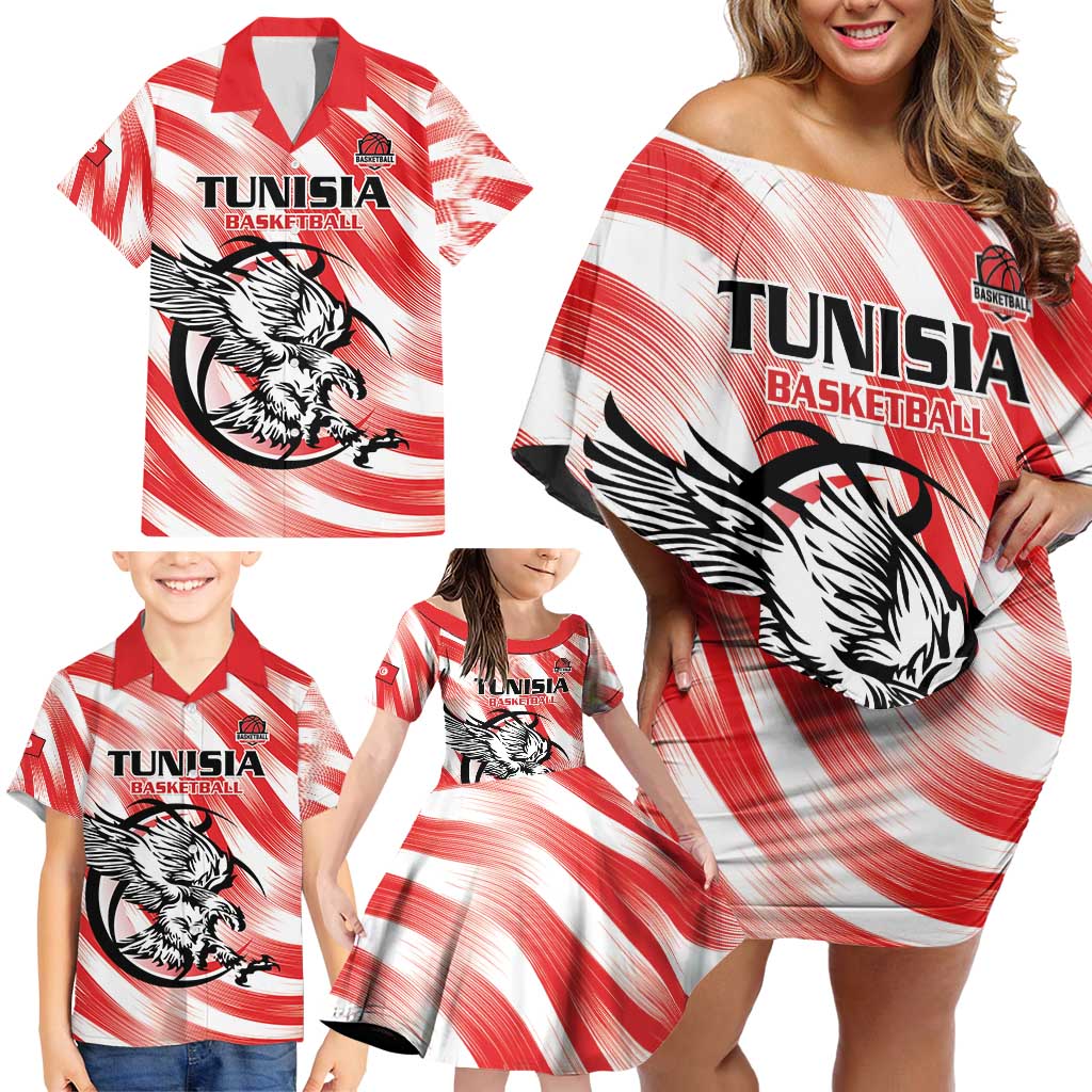 Custom Tunisia Basketball Family Matching Off Shoulder Short Dress and Hawaiian Shirt Go Eagles of Carthage - Wonder Print Shop