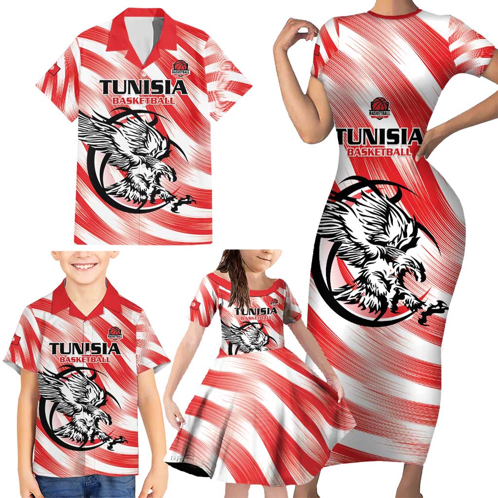 Custom Tunisia Basketball Family Matching Short Sleeve Bodycon Dress and Hawaiian Shirt Go Eagles of Carthage - Wonder Print Shop