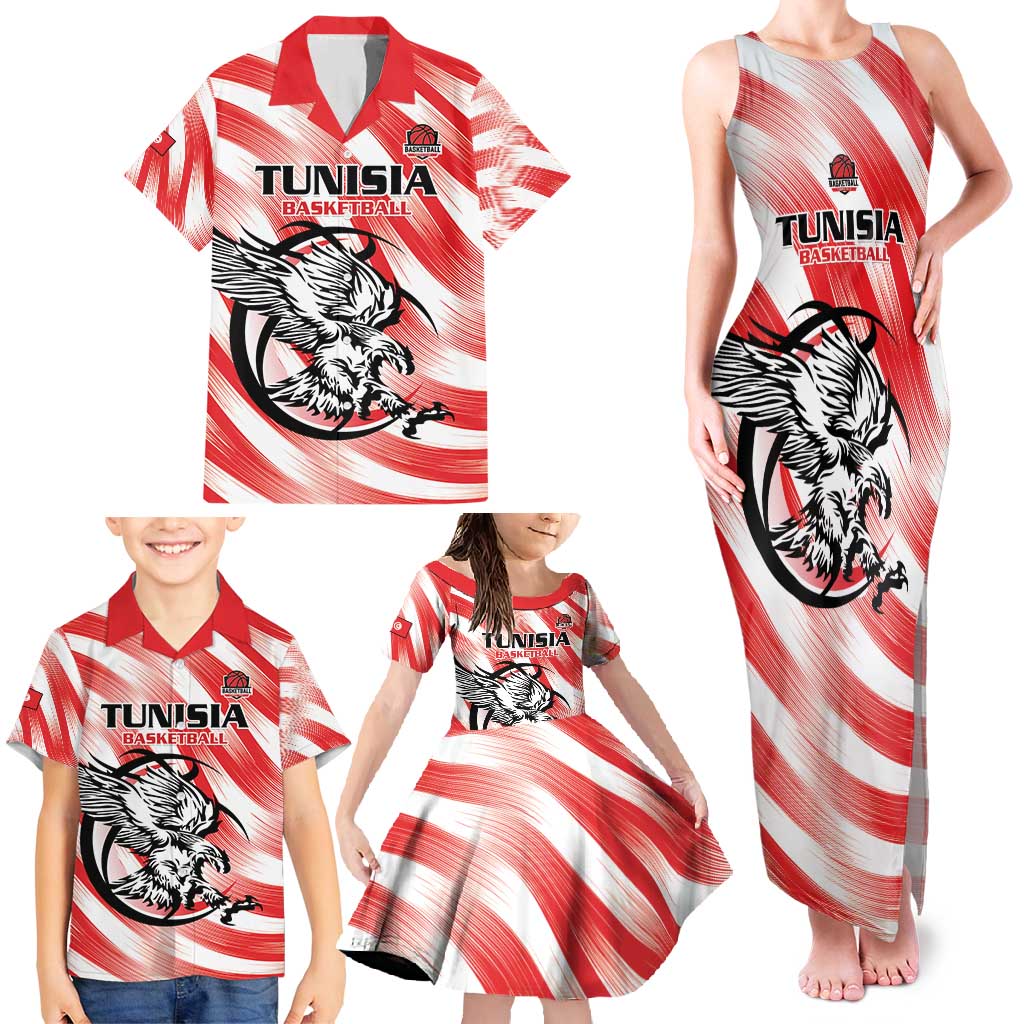 Custom Tunisia Basketball Family Matching Tank Maxi Dress and Hawaiian Shirt Go Eagles of Carthage - Wonder Print Shop