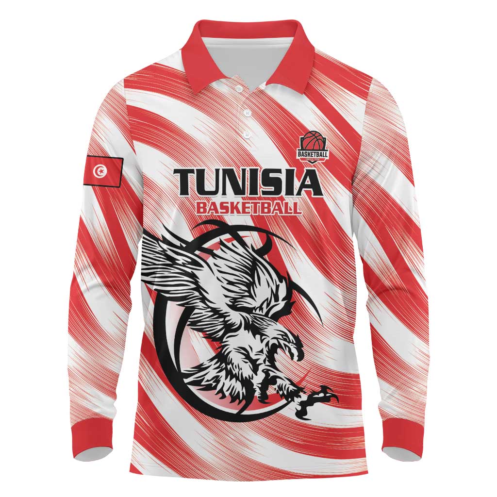 Custom Tunisia Basketball Long Sleeve Polo Shirt Go Eagles of Carthage - Wonder Print Shop