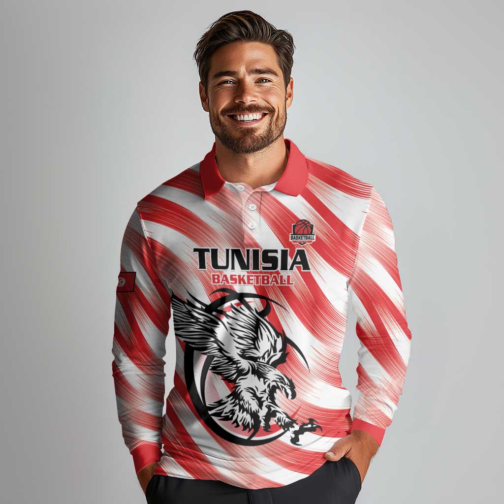 Custom Tunisia Basketball Long Sleeve Polo Shirt Go Eagles of Carthage - Wonder Print Shop