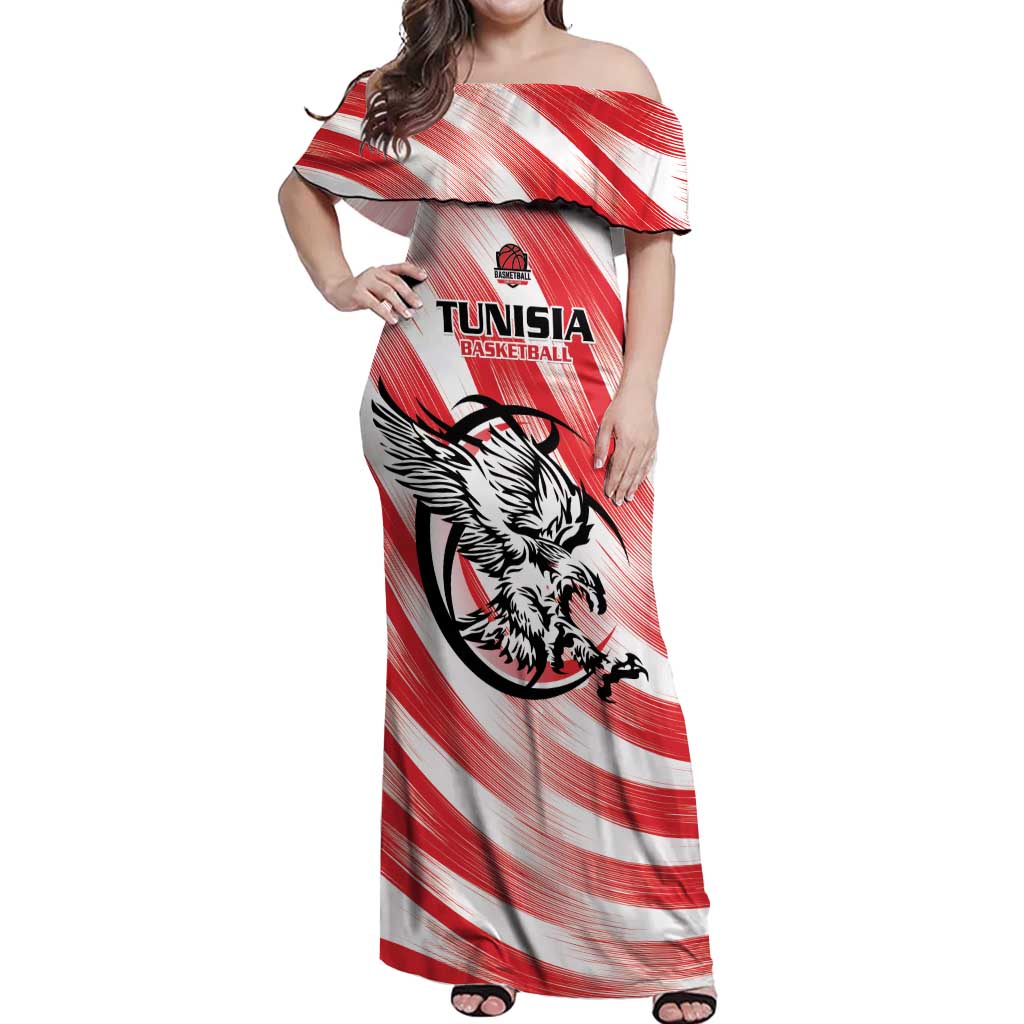Custom Tunisia Basketball Off Shoulder Maxi Dress Go Eagles of Carthage - Wonder Print Shop