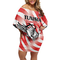 Custom Tunisia Basketball Off Shoulder Short Dress Go Eagles of Carthage - Wonder Print Shop
