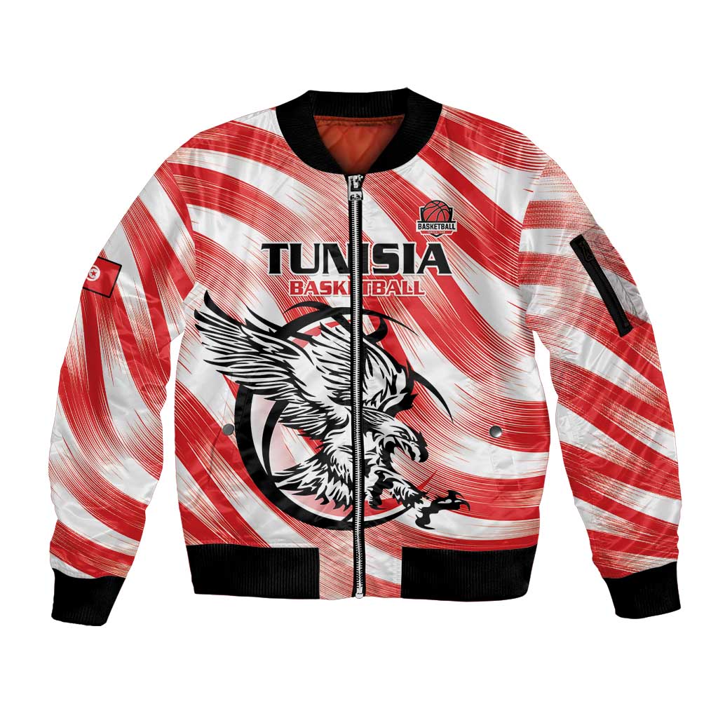 Custom Tunisia Basketball Sleeve Zip Bomber Jacket Go Eagles of Carthage - Wonder Print Shop