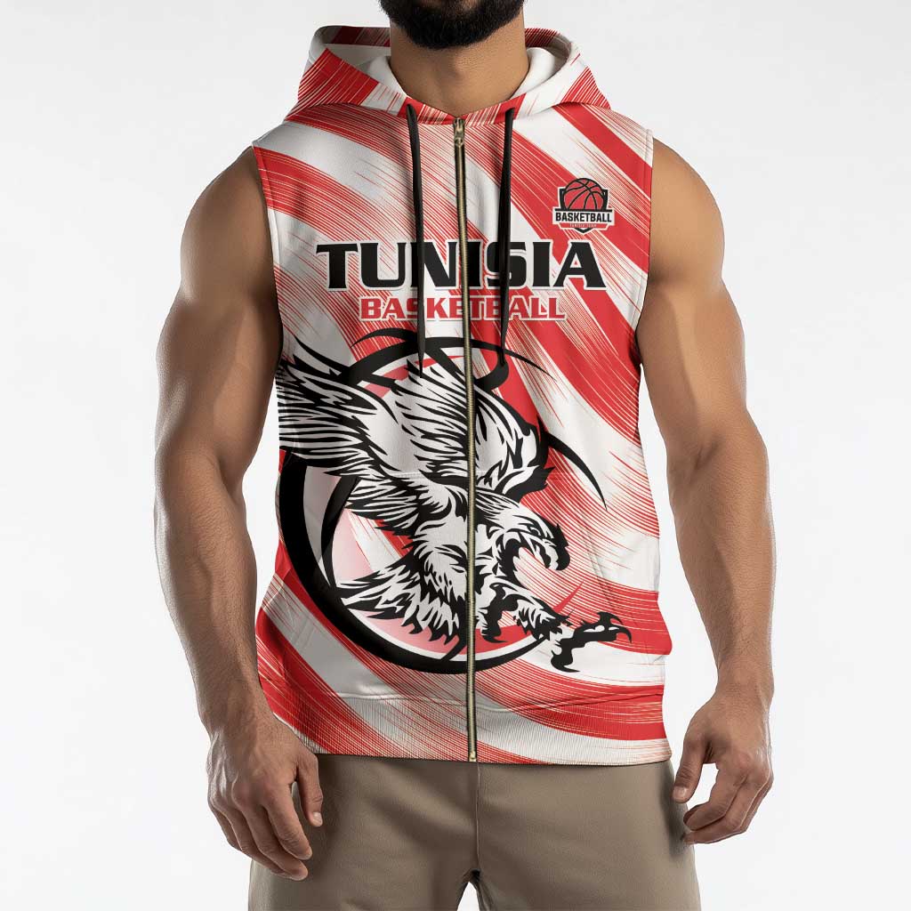 Custom Tunisia Basketball Sleeveless Zip Hoodie Go Eagles of Carthage - Wonder Print Shop