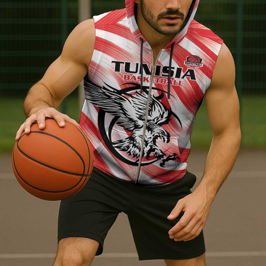 Custom Tunisia Basketball Sleeveless Zip Hoodie Go Eagles of Carthage - Wonder Print Shop