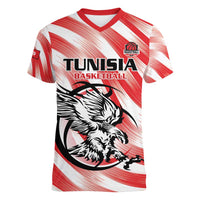 Custom Tunisia Basketball Women V-Neck T-Shirt Go Eagles of Carthage - Wonder Print Shop