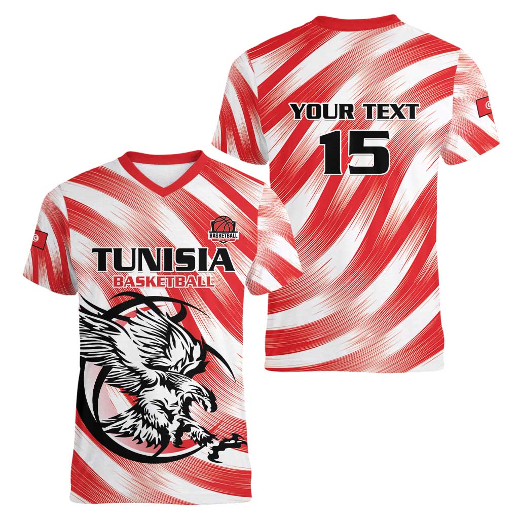 Custom Tunisia Basketball Women V-Neck T-Shirt Go Eagles of Carthage - Wonder Print Shop
