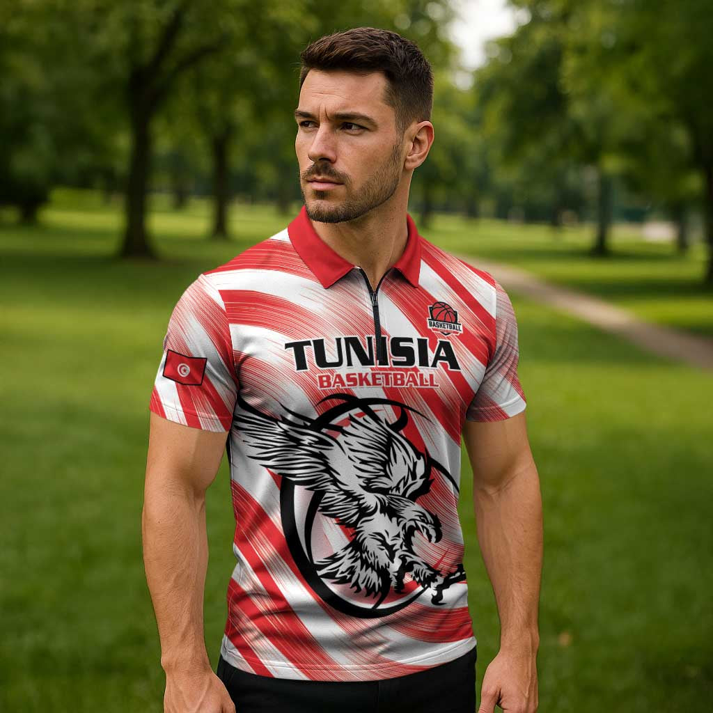 Custom Tunisia Basketball Zipper Polo Shirt Go Eagles of Carthage - Wonder Print Shop