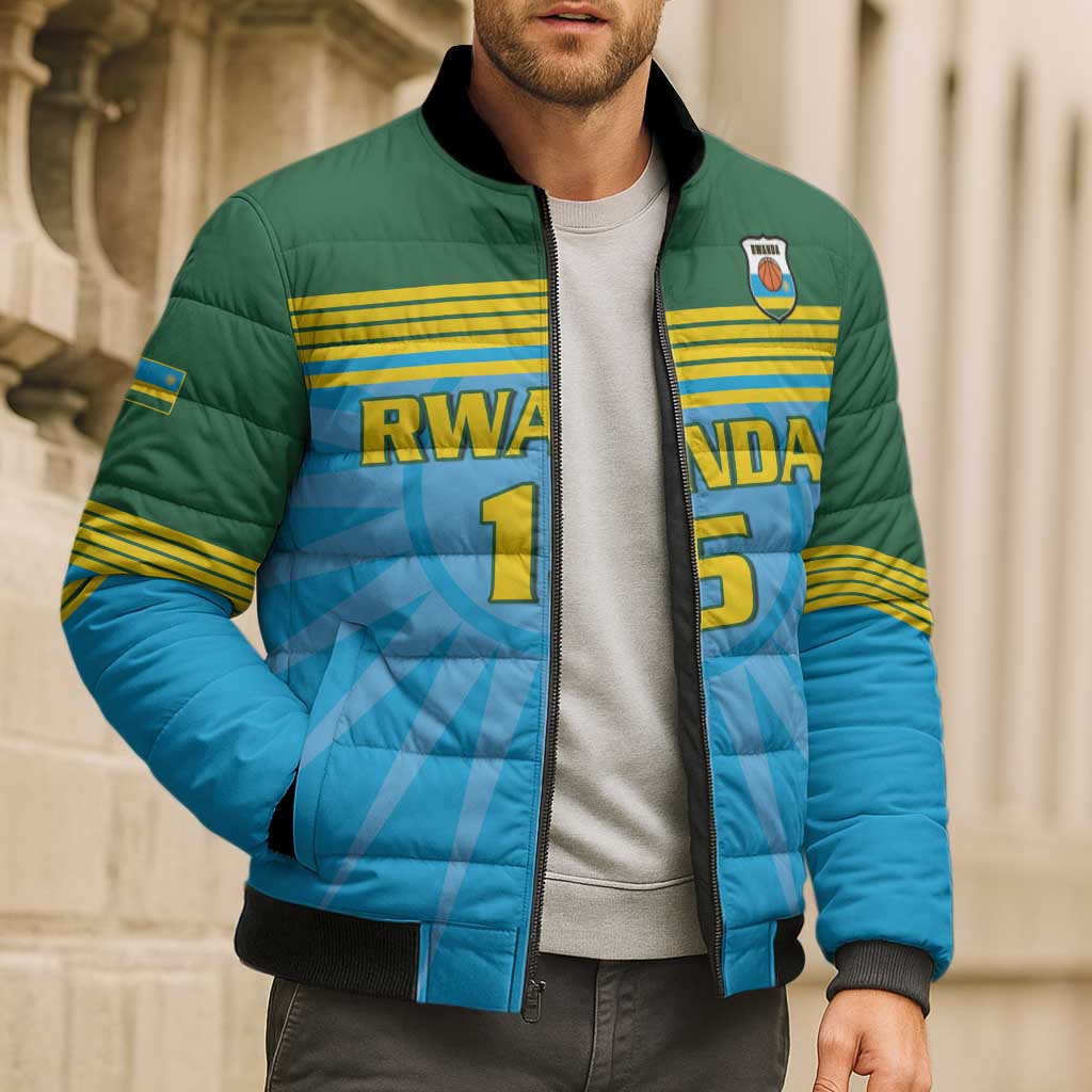 Custom Rwanda Basketball Bomber Puffer Jacket Go Champions - Wonder Print Shop