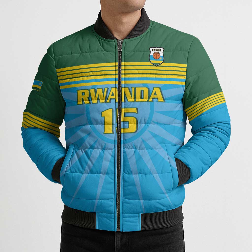 Custom Rwanda Basketball Bomber Puffer Jacket Go Champions - Wonder Print Shop