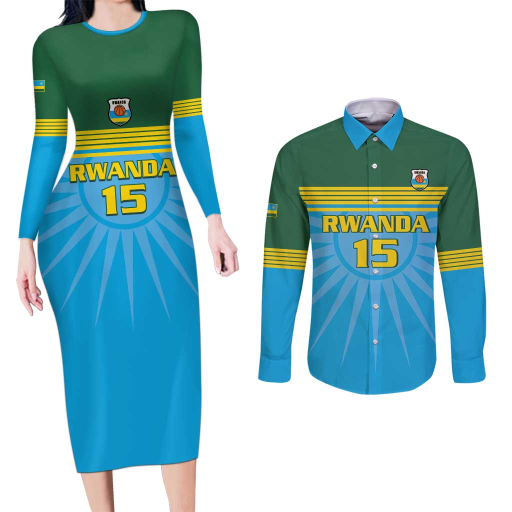 Custom Rwanda Basketball Couples Matching Long Sleeve Bodycon Dress and Long Sleeve Button Shirt Go Champions - Wonder Print Shop