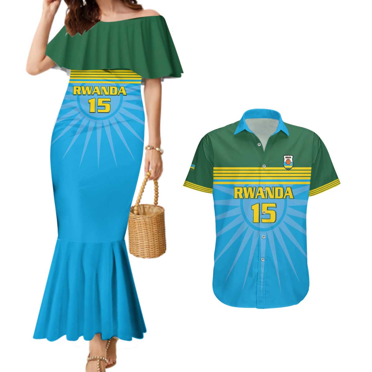 Custom Rwanda Basketball Couples Matching Mermaid Dress and Hawaiian Shirt Go Champions - Wonder Print Shop