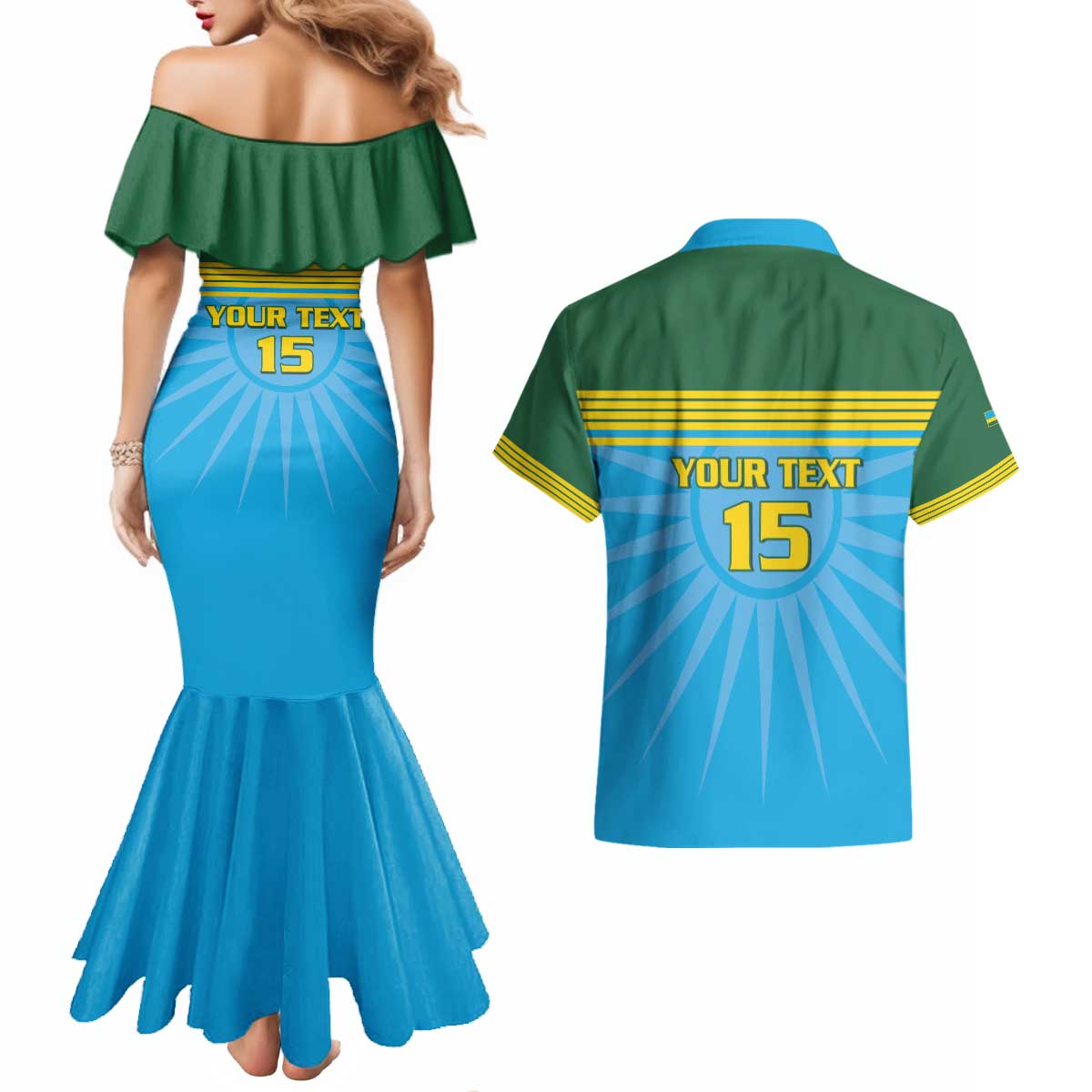 Custom Rwanda Basketball Couples Matching Mermaid Dress and Hawaiian Shirt Go Champions - Wonder Print Shop