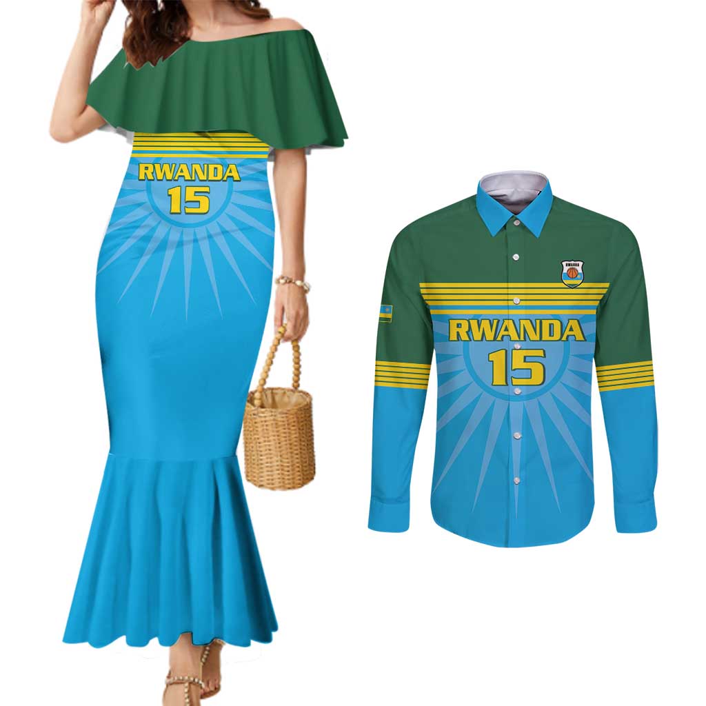 Custom Rwanda Basketball Couples Matching Mermaid Dress and Long Sleeve Button Shirt Go Champions - Wonder Print Shop