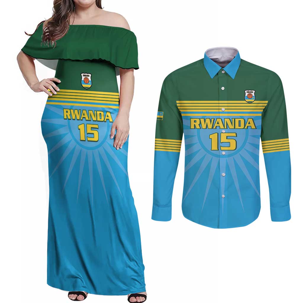 Custom Rwanda Basketball Couples Matching Off Shoulder Maxi Dress and Long Sleeve Button Shirt Go Champions - Wonder Print Shop