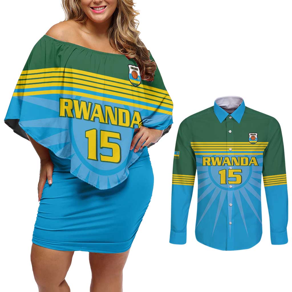 Custom Rwanda Basketball Couples Matching Off Shoulder Short Dress and Long Sleeve Button Shirt Go Champions - Wonder Print Shop