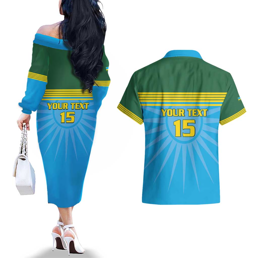 Custom Rwanda Basketball Couples Matching Off The Shoulder Long Sleeve Dress and Hawaiian Shirt Go Champions - Wonder Print Shop