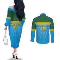 Custom Rwanda Basketball Couples Matching Off The Shoulder Long Sleeve Dress and Long Sleeve Button Shirt Go Champions - Wonder Print Shop
