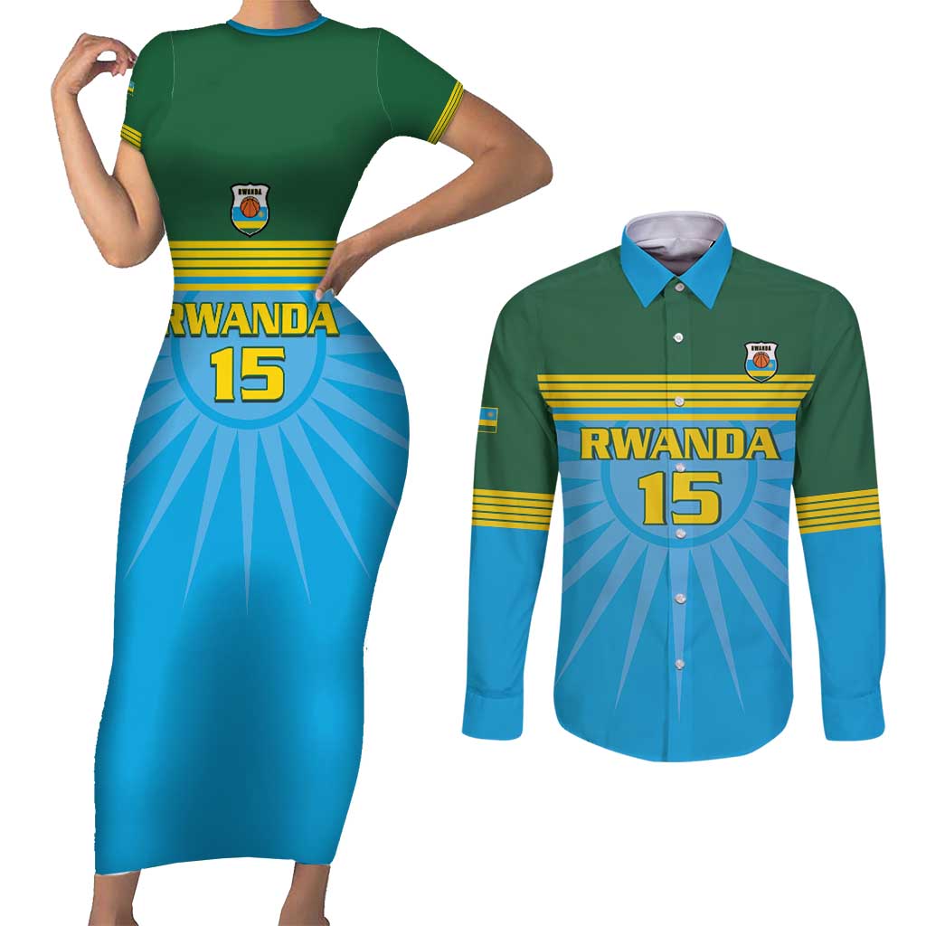 Custom Rwanda Basketball Couples Matching Short Sleeve Bodycon Dress and Long Sleeve Button Shirt Go Champions - Wonder Print Shop