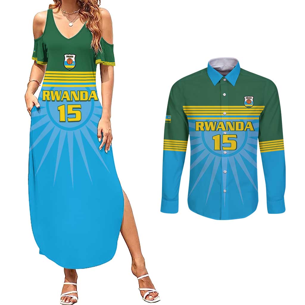 Custom Rwanda Basketball Couples Matching Summer Maxi Dress and Long Sleeve Button Shirt Go Champions - Wonder Print Shop