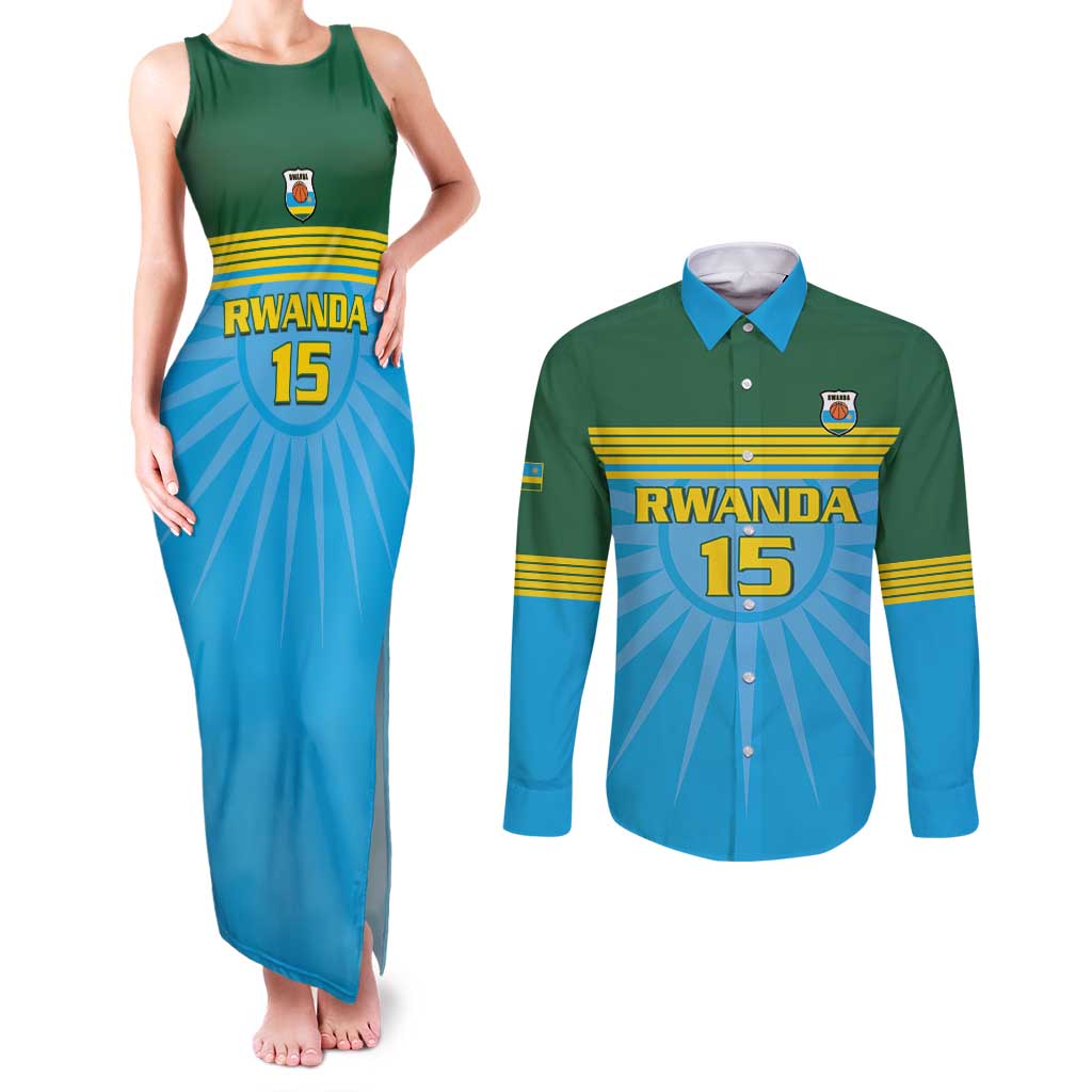 Custom Rwanda Basketball Couples Matching Tank Maxi Dress and Long Sleeve Button Shirt Go Champions - Wonder Print Shop
