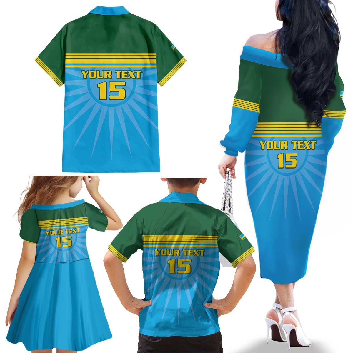 Custom Rwanda Basketball Family Matching Off The Shoulder Long Sleeve Dress and Hawaiian Shirt Go Champions - Wonder Print Shop
