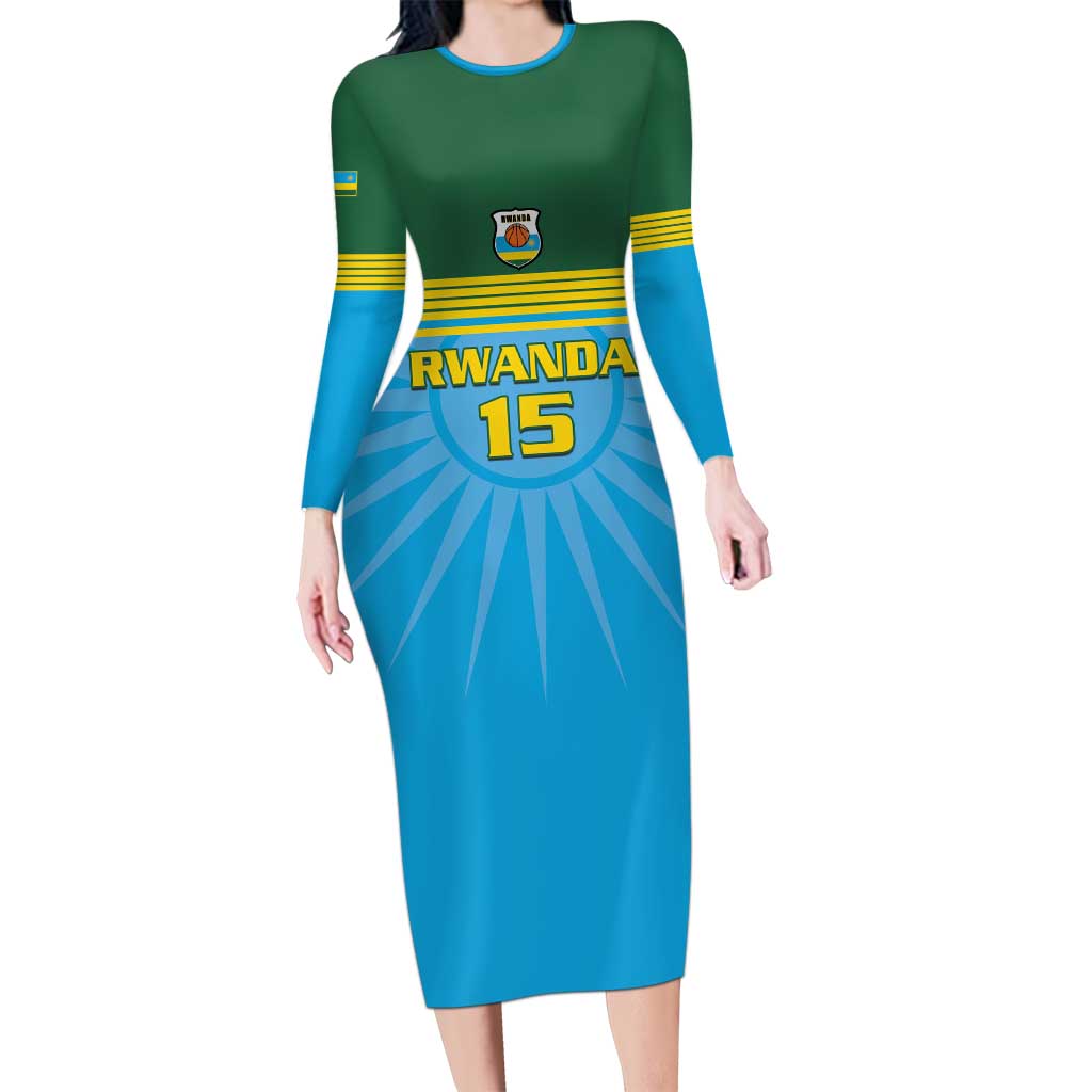Custom Rwanda Basketball Long Sleeve Bodycon Dress Go Champions - Wonder Print Shop