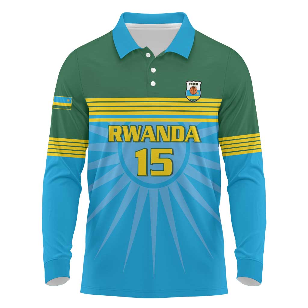 Custom Rwanda Basketball Long Sleeve Polo Shirt Go Champions - Wonder Print Shop