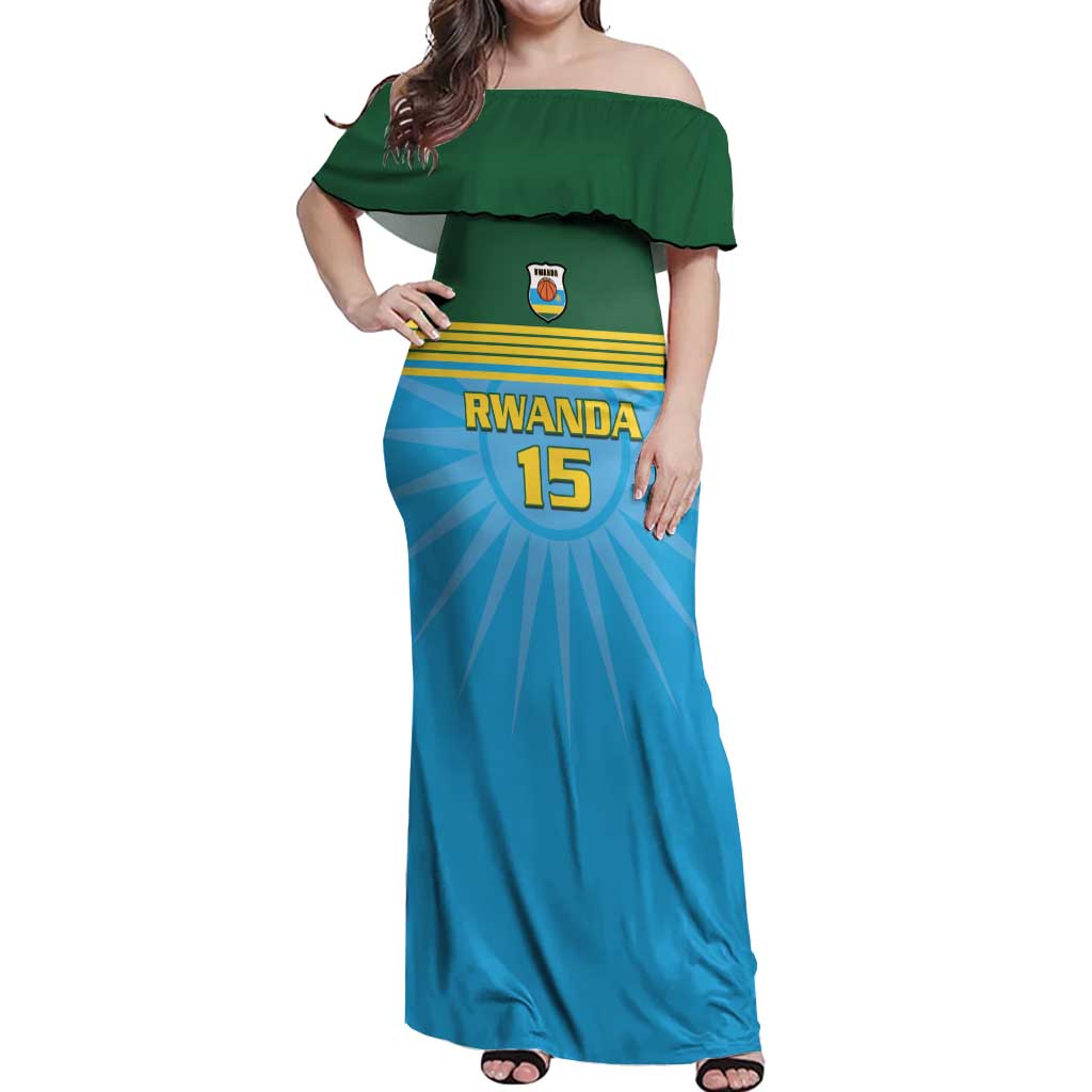 Custom Rwanda Basketball Off Shoulder Maxi Dress Go Champions - Wonder Print Shop