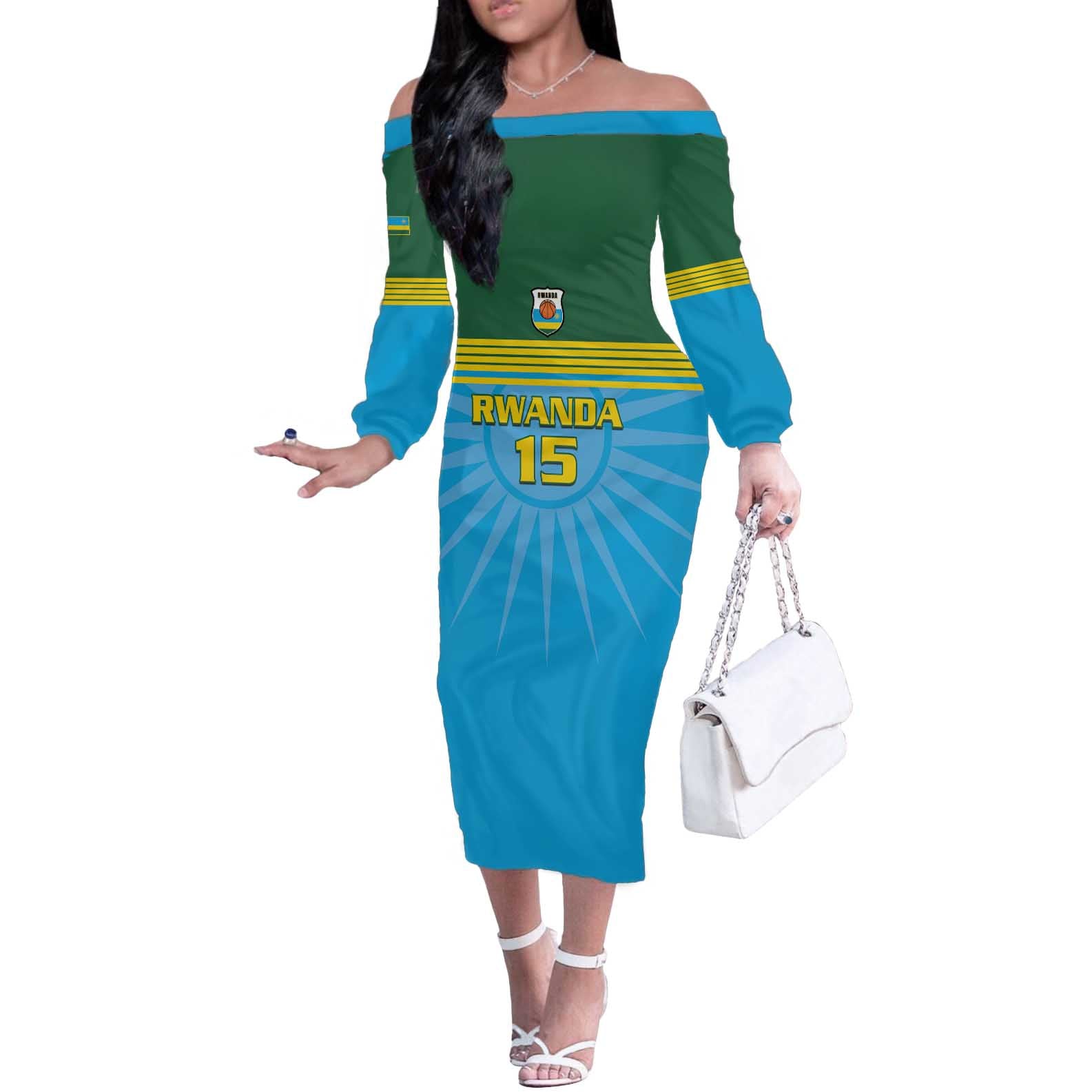 Custom Rwanda Basketball Off The Shoulder Long Sleeve Dress Go Champions - Wonder Print Shop