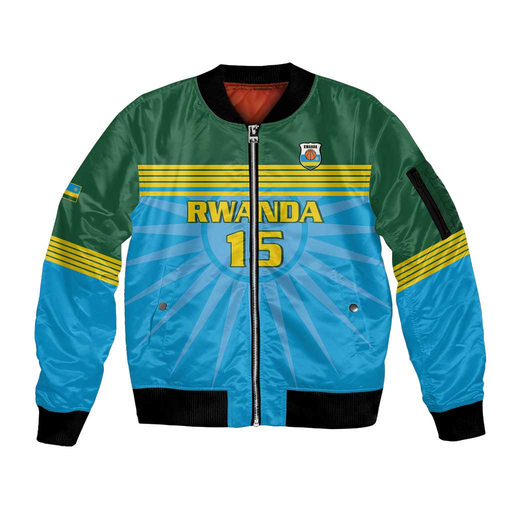 Custom Rwanda Basketball Sleeve Zip Bomber Jacket Go Champions - Wonder Print Shop