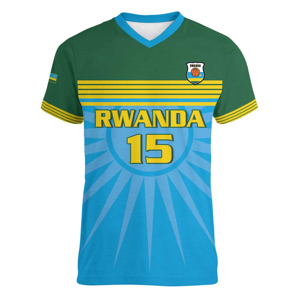 Custom Rwanda Basketball Women V-Neck T-Shirt Go Champions - Wonder Print Shop