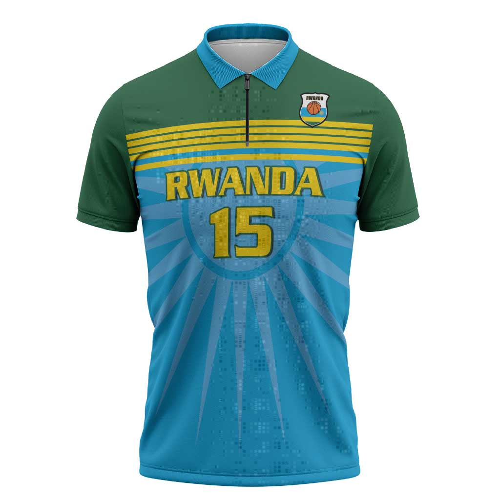 Custom Rwanda Basketball Zipper Polo Shirt Go Champions - Wonder Print Shop