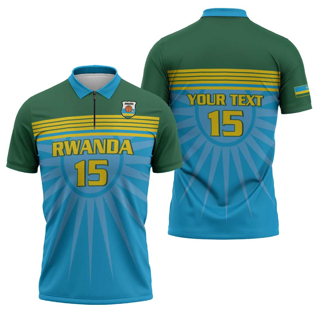 Custom Rwanda Basketball Zipper Polo Shirt Go Champions - Wonder Print Shop