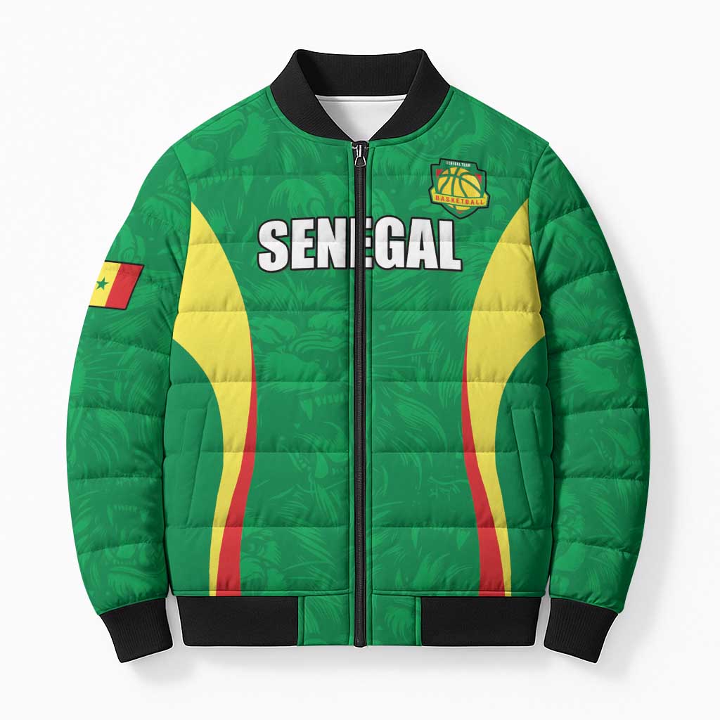 Custom Senegal Basketball Bomber Puffer Jacket Go Champions Lions - Wonder Print Shop