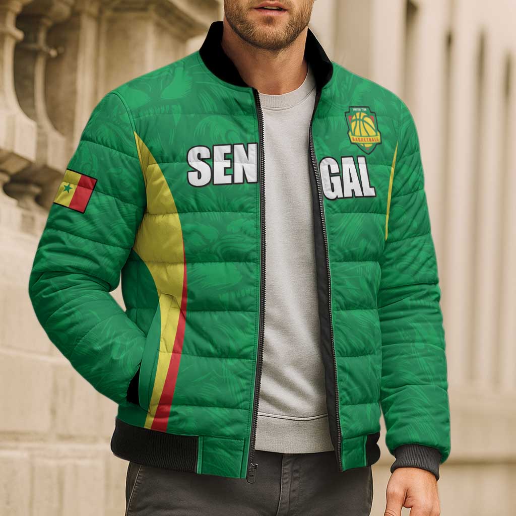 Custom Senegal Basketball Bomber Puffer Jacket Go Champions Lions - Wonder Print Shop