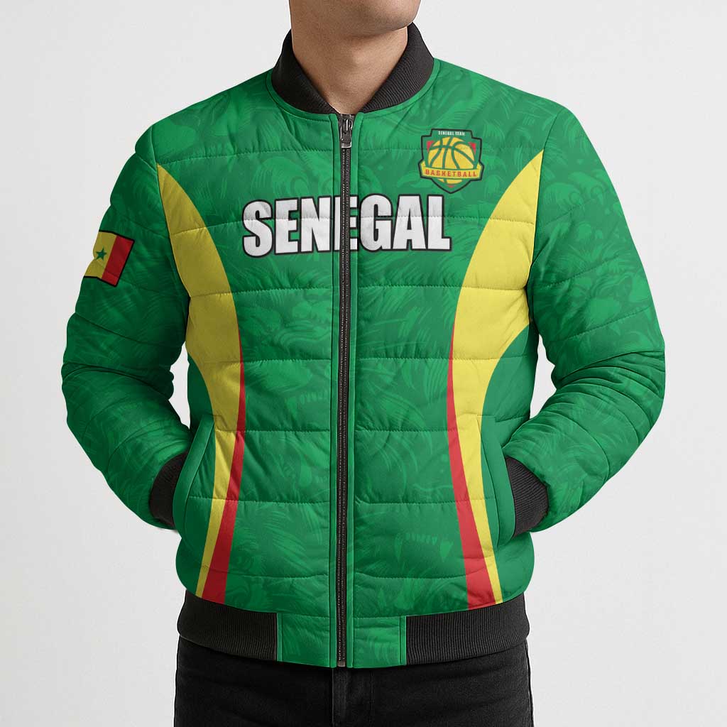 Custom Senegal Basketball Bomber Puffer Jacket Go Champions Lions - Wonder Print Shop