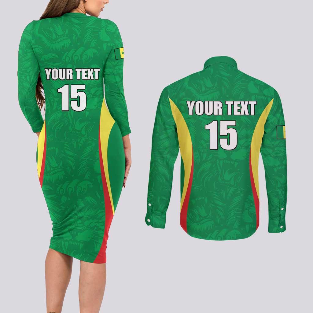 Custom Senegal Basketball Couples Matching Long Sleeve Bodycon Dress and Long Sleeve Button Shirt Go Champions Lions - Wonder Print Shop