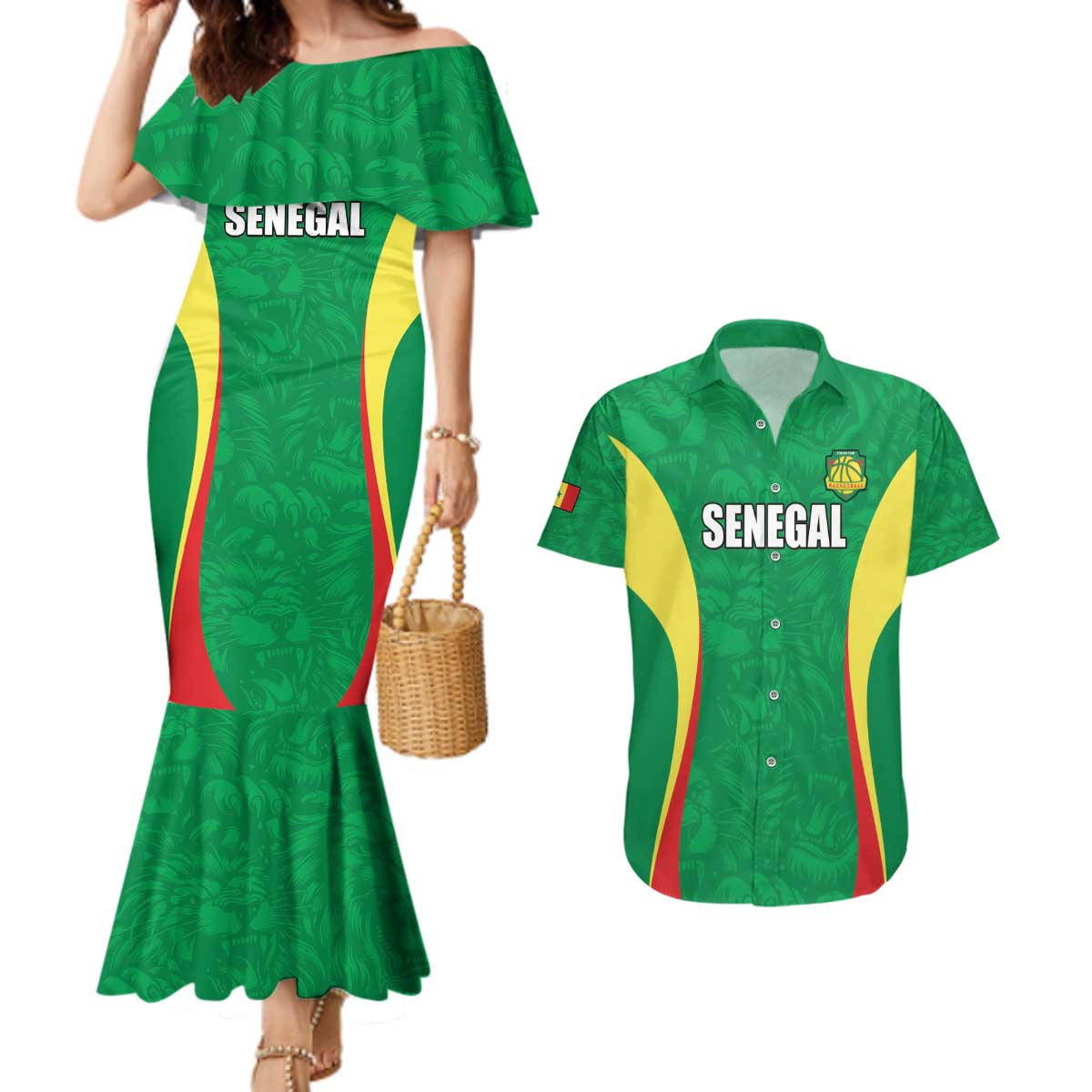 Custom Senegal Basketball Couples Matching Mermaid Dress and Hawaiian Shirt Go Champions Lions - Wonder Print Shop